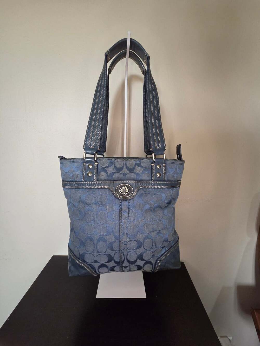 Coach Blue Signature Canvas Turn Lock Tote Bag